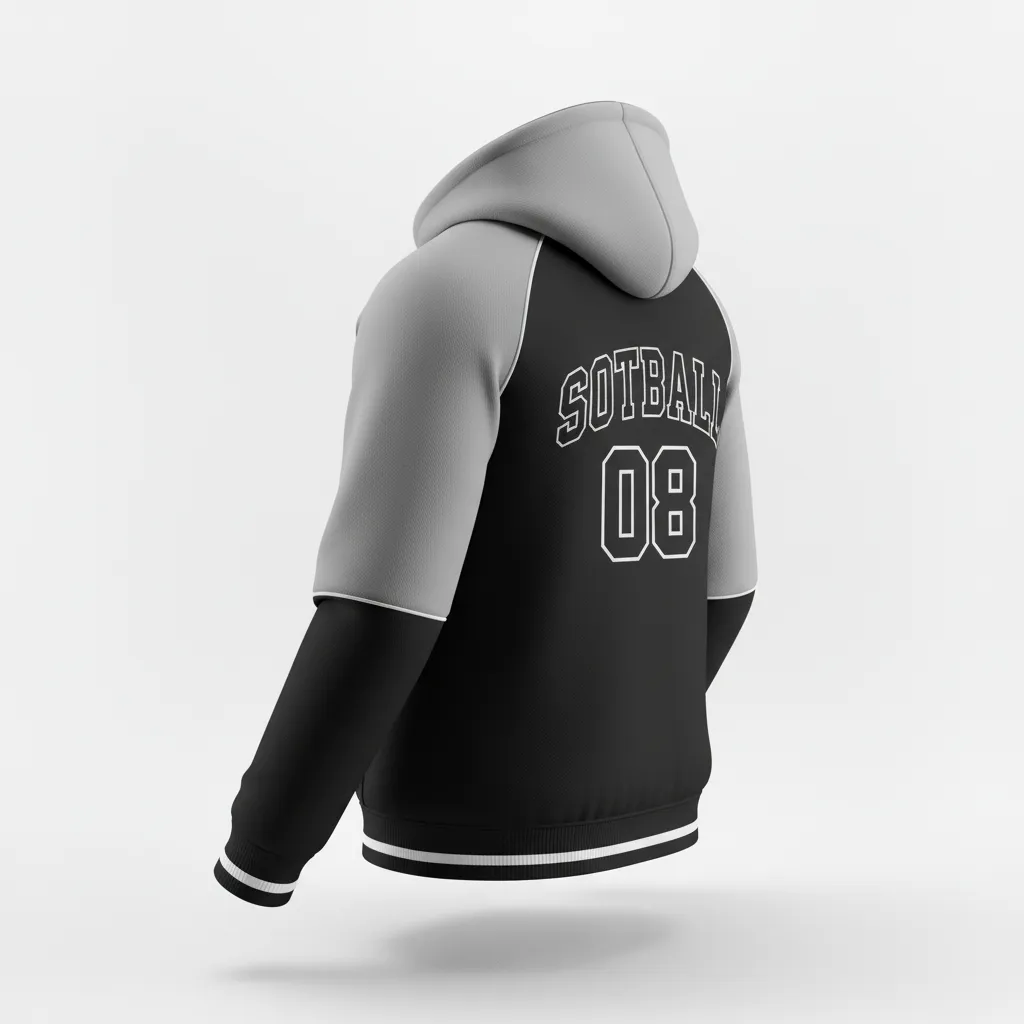 Custom Softball Pullover Hoodie - Custom Design - Blackwhitegrey - Back View - HAMCO Sports Inc.