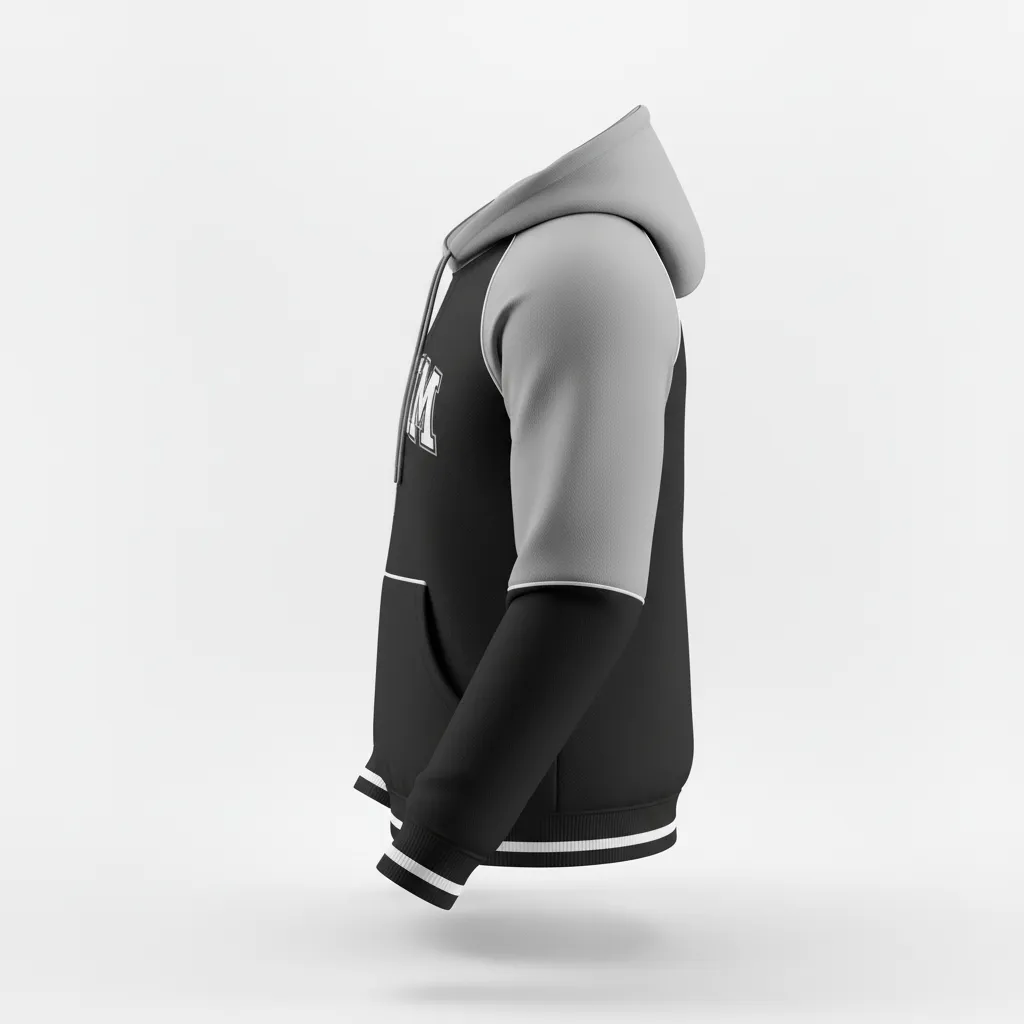 Custom Softball Pullover Hoodie - Custom Design - Blackwhitegrey - Side View - HAMCO Sports Inc.