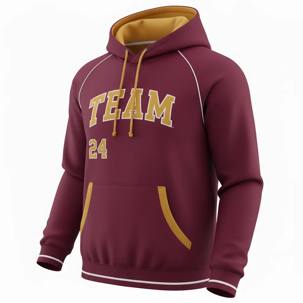 Custom Softball Pullover Hoodie - Custom Design - Burgundygoldwhite - Front View - HAMCO Sports Inc.