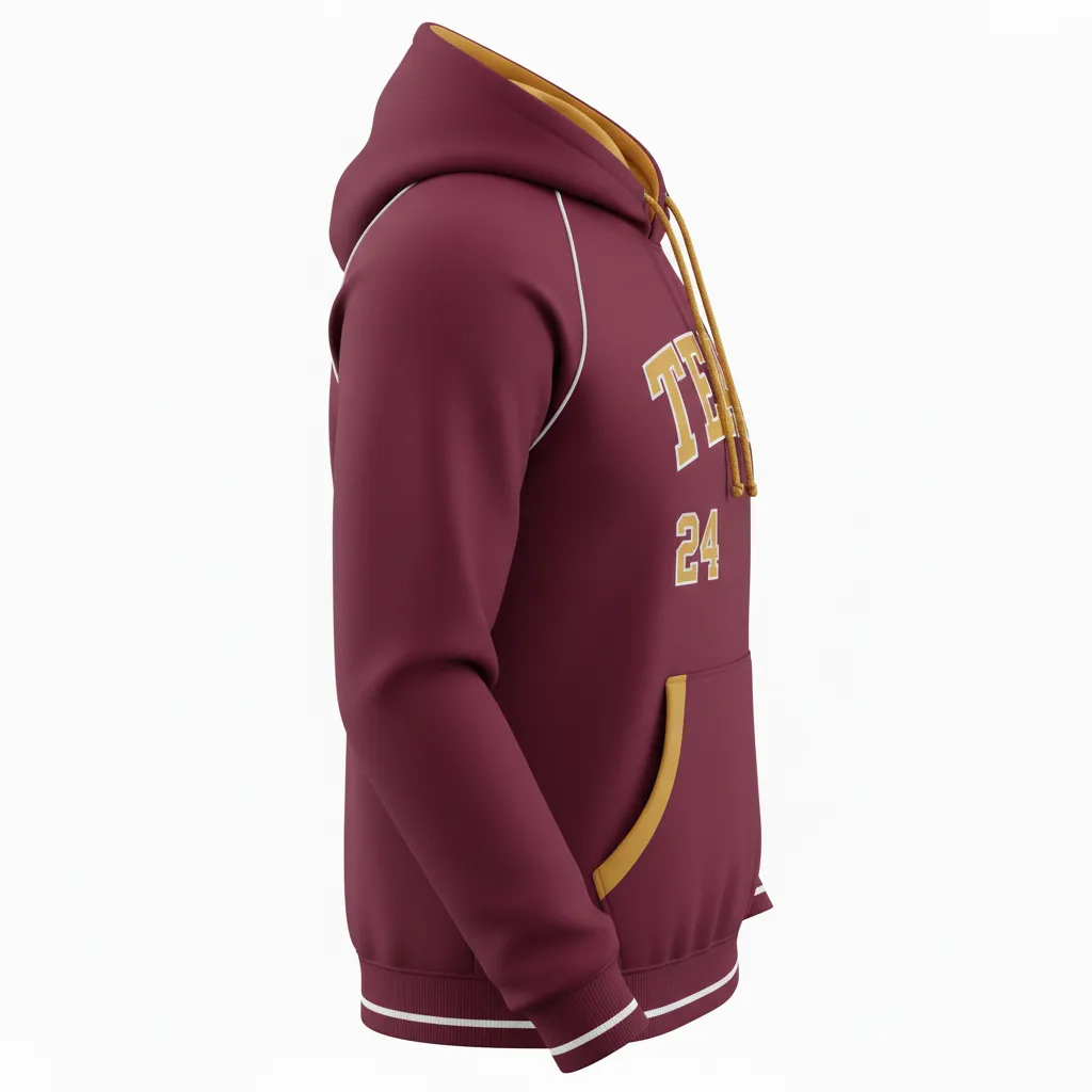 Custom Softball Pullover Hoodie - Custom Design - Burgundygoldwhite - Side View - HAMCO Sports Inc.