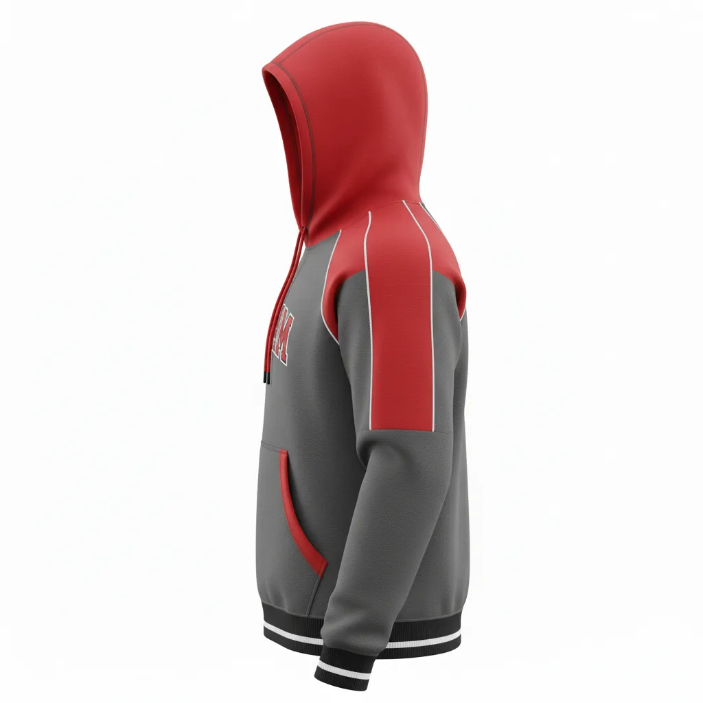 Custom Softball Pullover Hoodie - Custom Design - Charcoalredwhite - Side View - HAMCO Sports Inc.