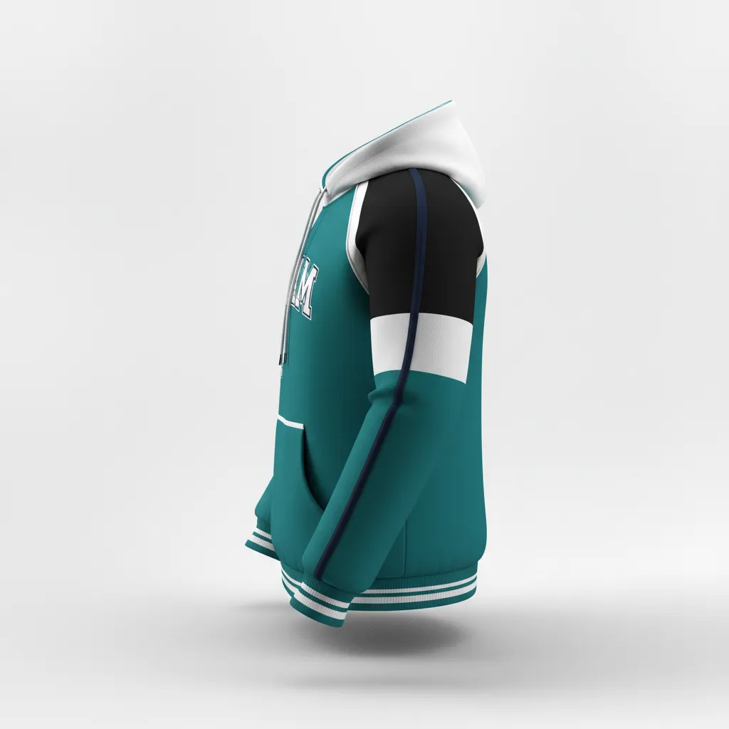 Custom Softball Pullover Hoodie - Custom Design - Columbiawhitenavy - Side View - HAMCO Sports Inc.