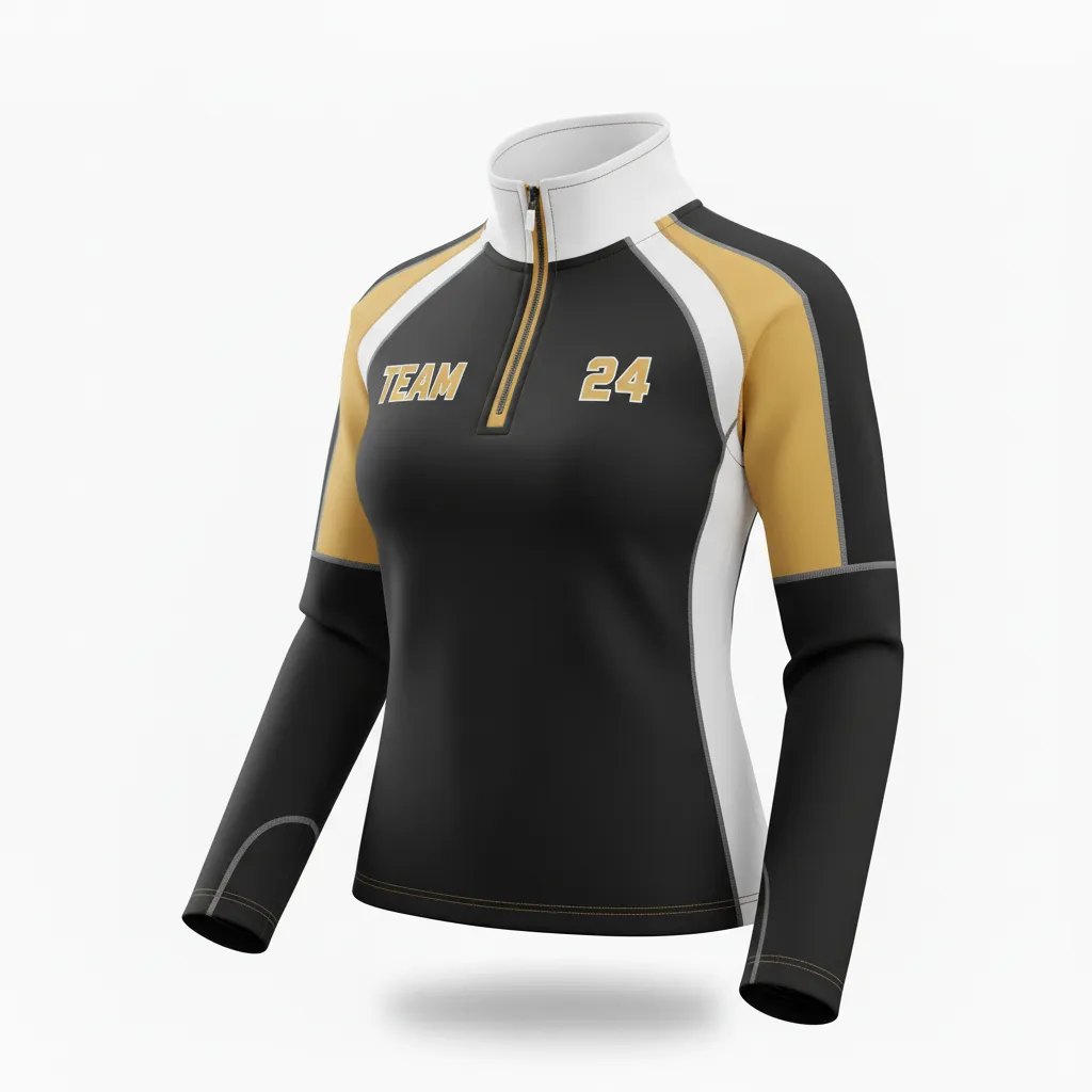 Custom Softball Quarter Zipper Pullover - Custom Design - Blackgoldwhite - Front View - HAMCO Sports Inc.