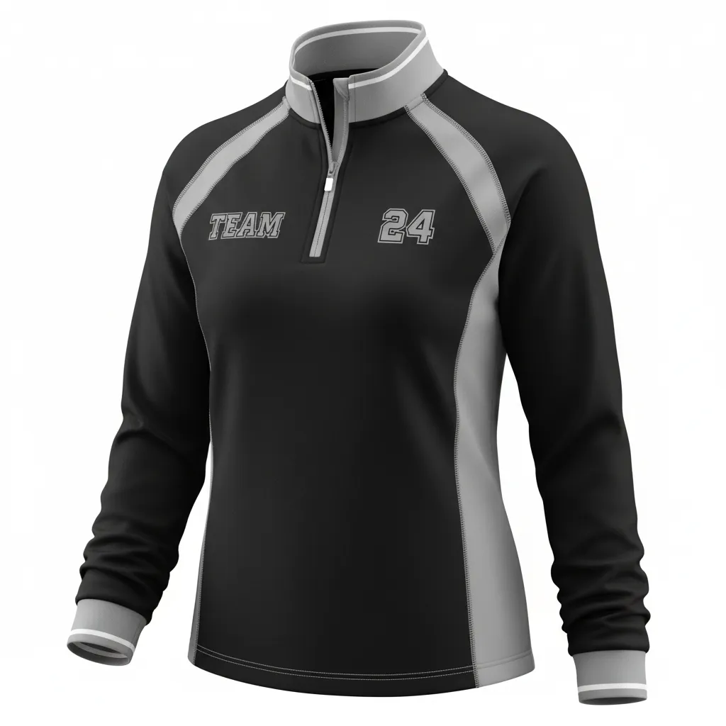Custom Softball Quarter Zipper Pullover - Custom Design - Blacksilverwhite - Front View - HAMCO Sports Inc.
