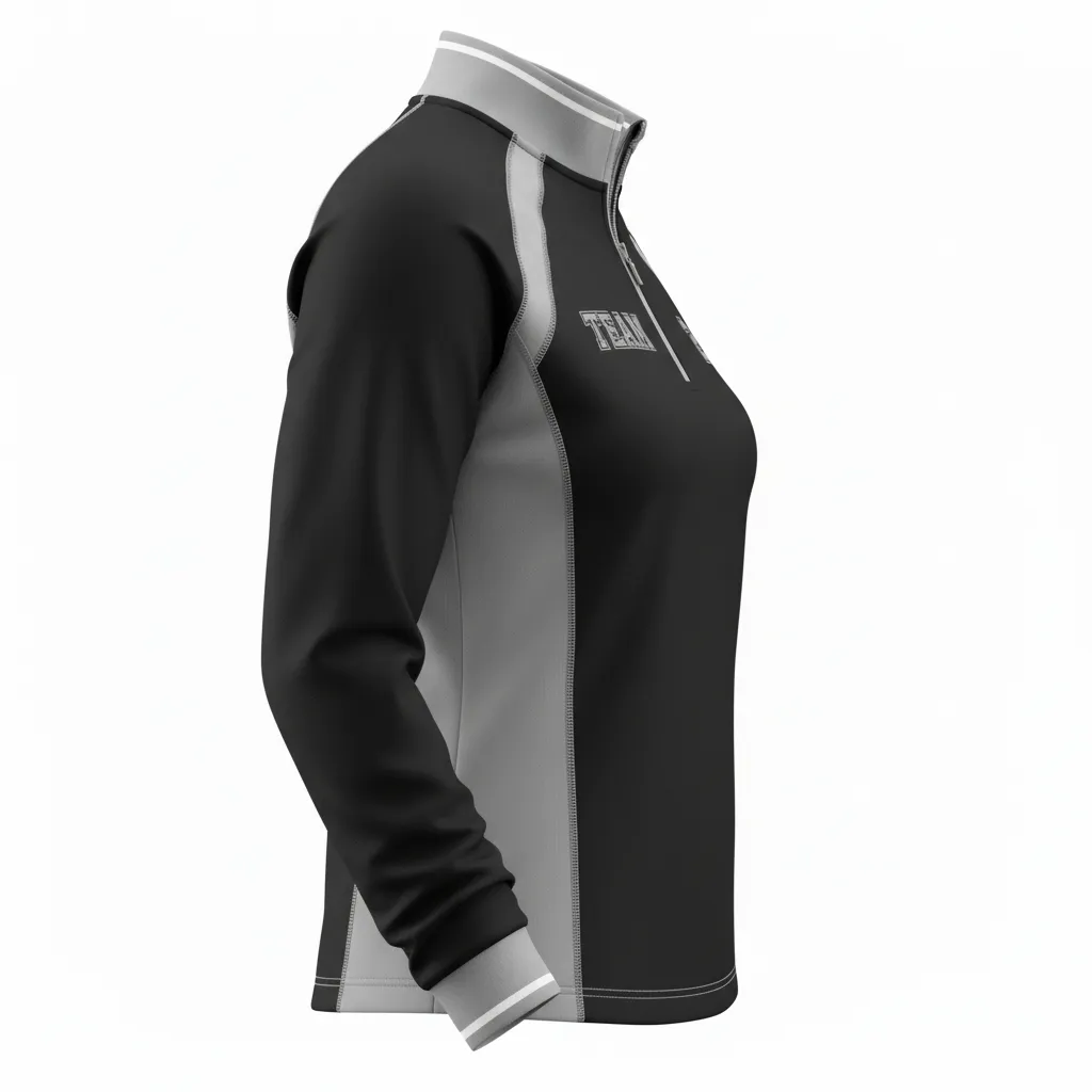 Custom Softball Quarter Zipper Pullover - Custom Design - Blacksilverwhite - Side View - HAMCO Sports Inc.