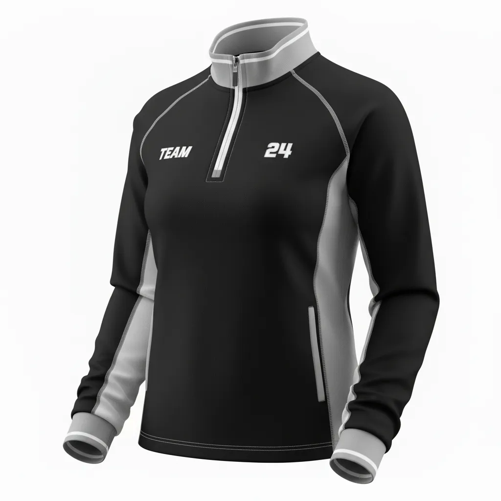 Custom Softball Quarter Zipper Pullover - Custom Design - Blackwhitegrey - Front View - HAMCO Sports Inc.