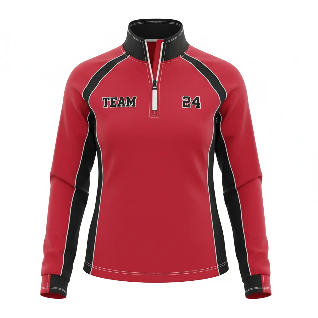 Custom Softball Quarter Zipper Pullover - Custom Design - Cardinalblackwhite - Front View - HAMCO Sports Inc.