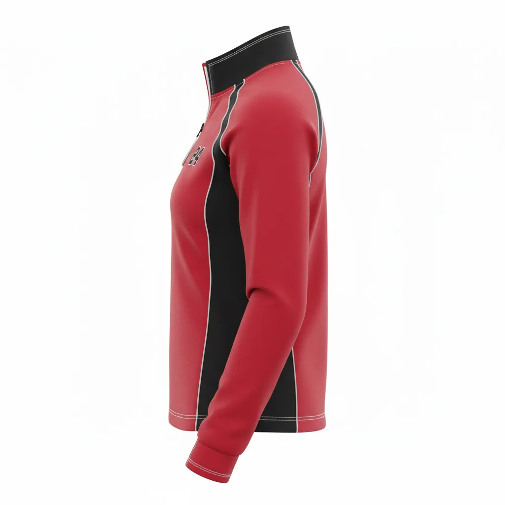 Custom Softball Quarter Zipper Pullover - Custom Design - Cardinalblackwhite - Side View - HAMCO Sports Inc.