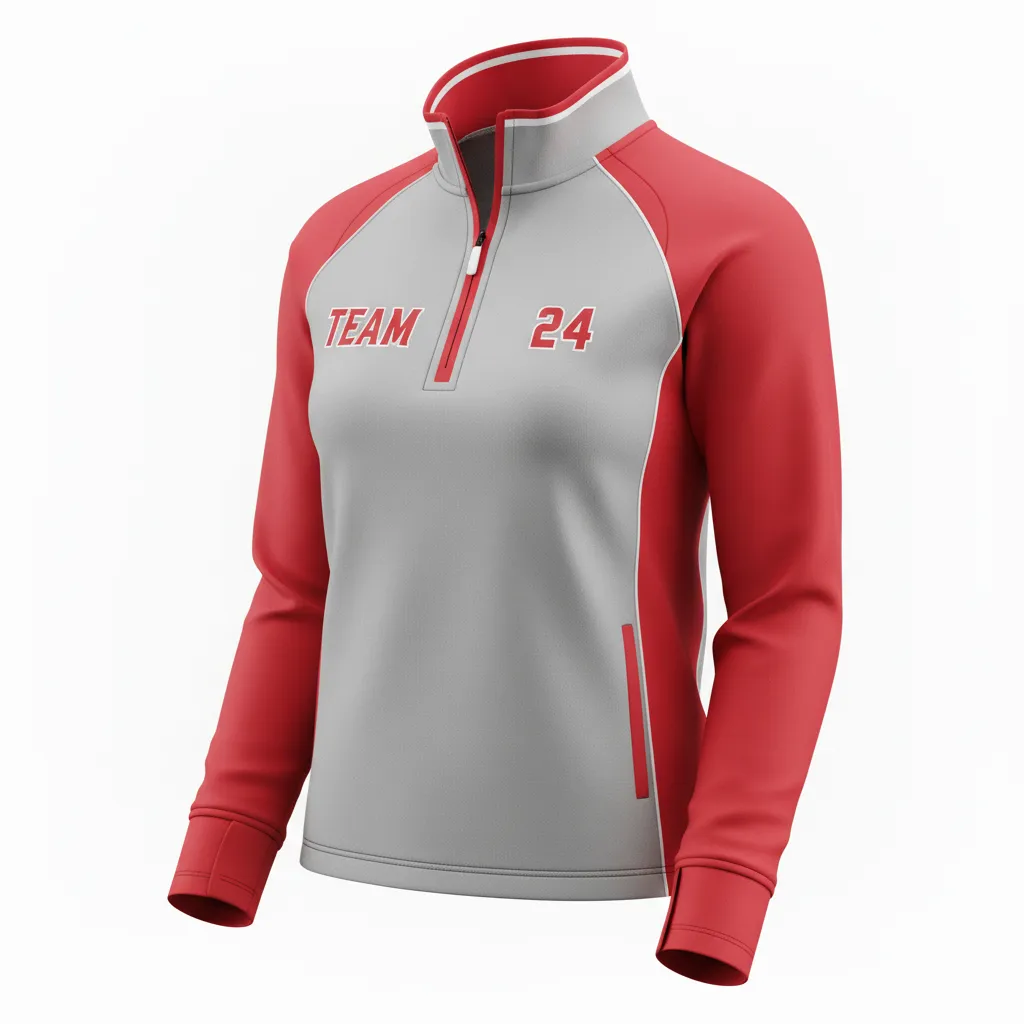 Custom Softball Quarter Zipper Pullover - Custom Design - Charcoalredwhite - Front View - HAMCO Sports Inc.