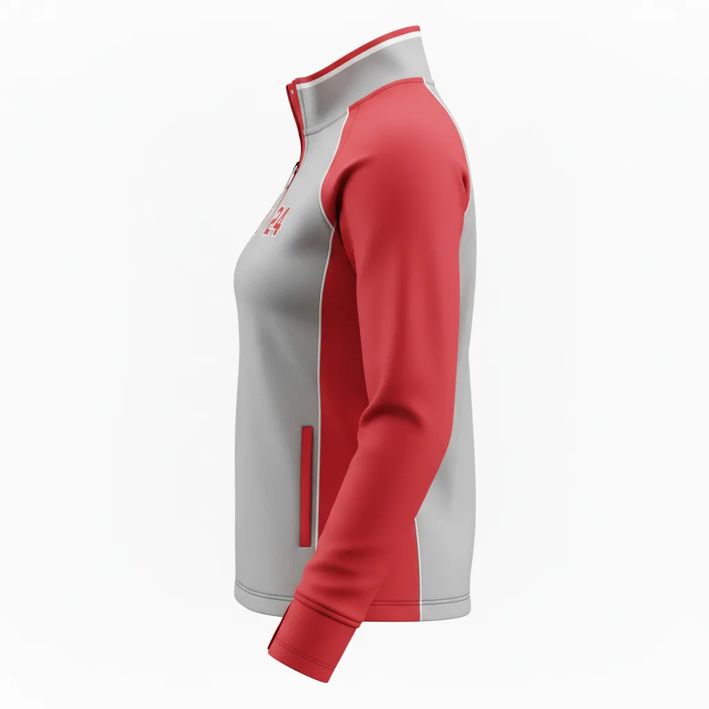 Custom Softball Quarter Zipper Pullover - Custom Design - Charcoalredwhite - Side View - HAMCO Sports Inc.
