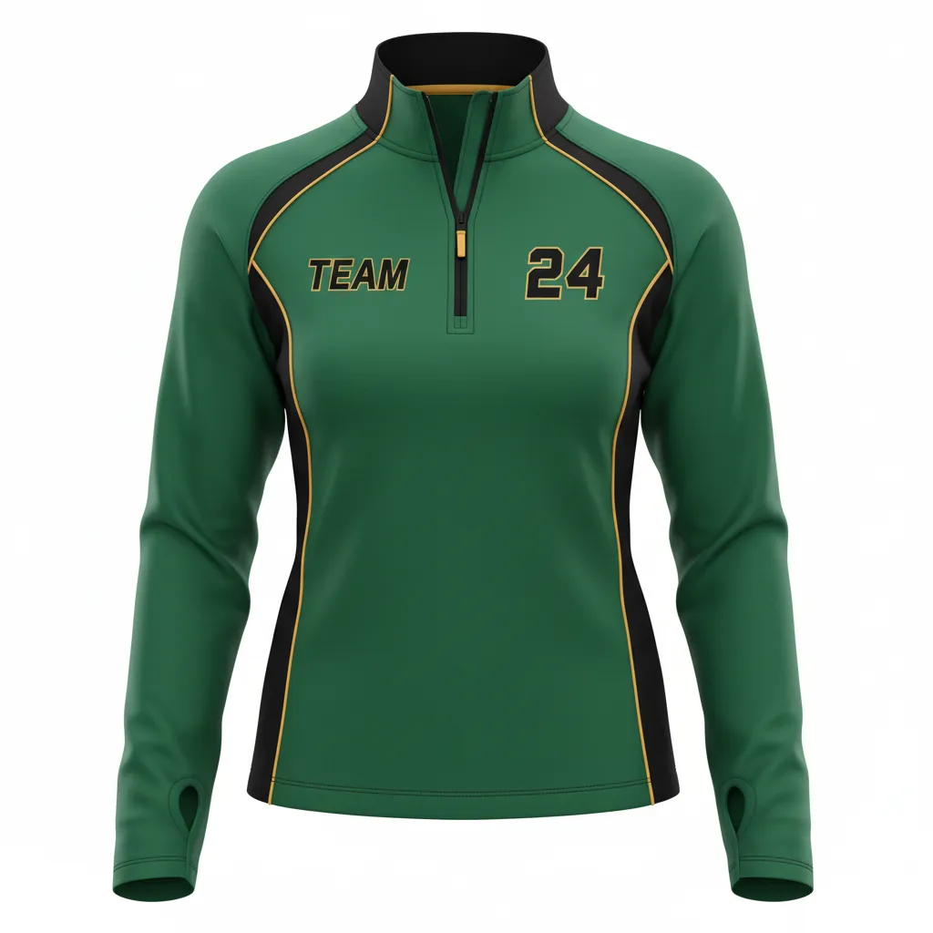 Custom Softball Quarter Zipper Pullover - Custom Design - Forestblackgold - Front View - HAMCO Sports Inc.
