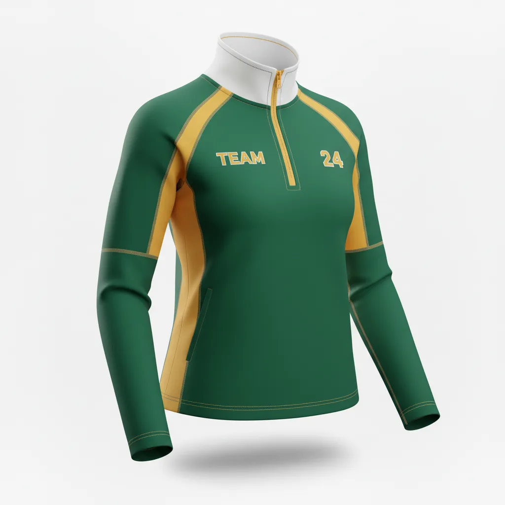 Custom Softball Quarter Zipper Pullover - Custom Design - Forestgoldwhite - Front View - HAMCO Sports Inc.