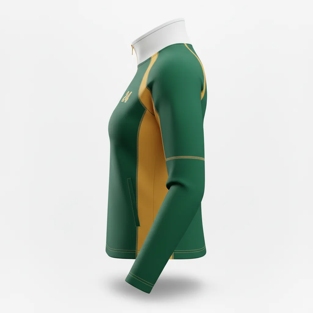 Custom Softball Quarter Zipper Pullover - Custom Design - Forestgoldwhite - Side View - HAMCO Sports Inc.