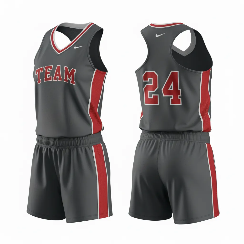 Custom Softball Racerback Softball Uniform - Custom Design - Charcoalredwhite - Back View - HAMCO Sports Inc.