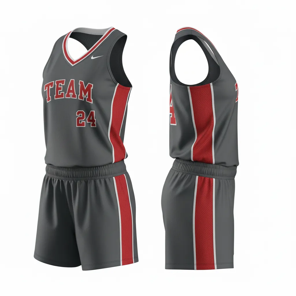 Custom Softball Racerback Softball Uniform - Custom Design - Charcoalredwhite - Side View - HAMCO Sports Inc.