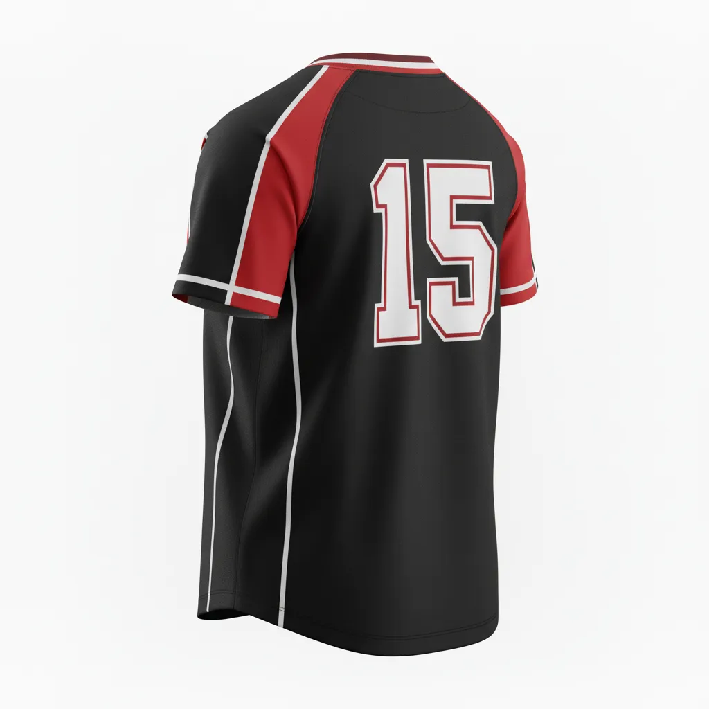Custom Softball Round Neck Softball Jersey - Custom Design - Blackredwhite - Back View - HAMCO Sports Inc.