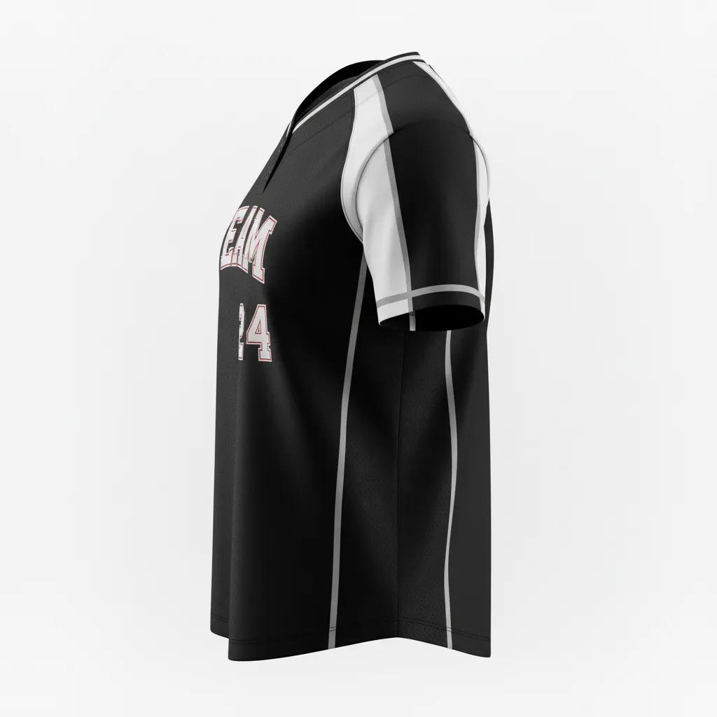 Custom Softball Round Neck Softball Jersey - Custom Design - Blackwhitegrey - Side View - HAMCO Sports Inc.