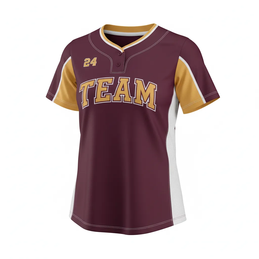 Custom Softball Round Neck Softball Jersey - Custom Design - Burgundygoldwhite - Front View - HAMCO Sports Inc.