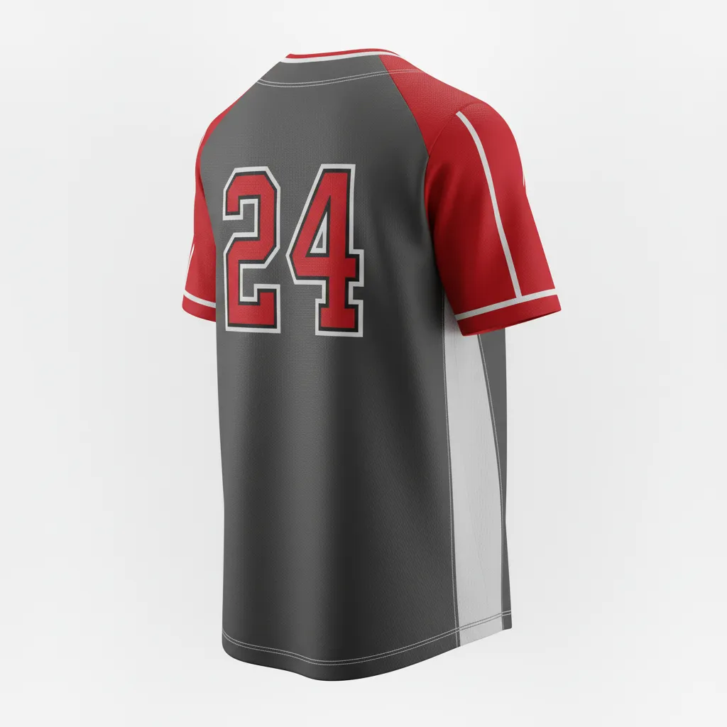 Custom Softball Round Neck Softball Jersey - Custom Design - Charcoalredwhite - Back View - HAMCO Sports Inc.