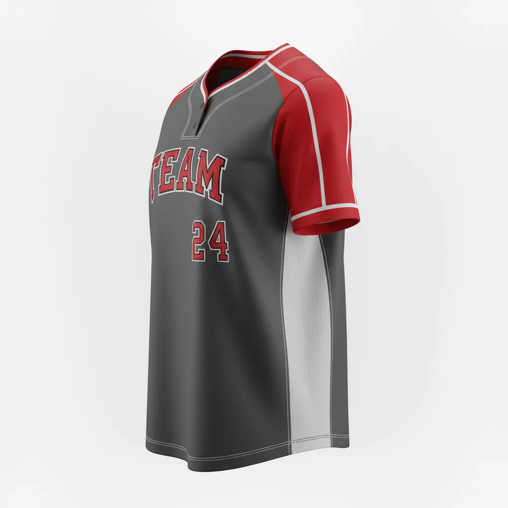 Custom Softball Round Neck Softball Jersey - Custom Design - Charcoalredwhite - Side View - HAMCO Sports Inc.