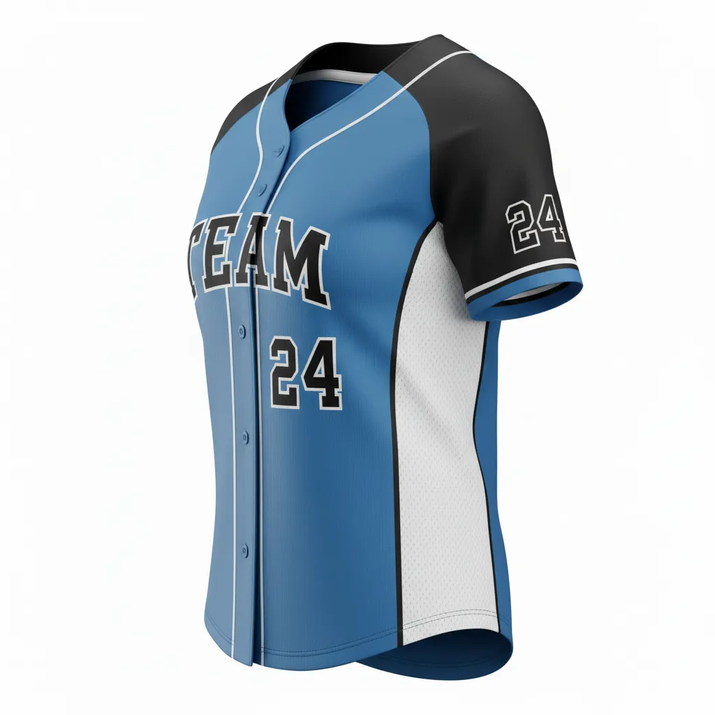 Custom Softball Round Neck Softball Jersey - Custom Design - Columbiablackwhite - Side View - HAMCO Sports Inc.