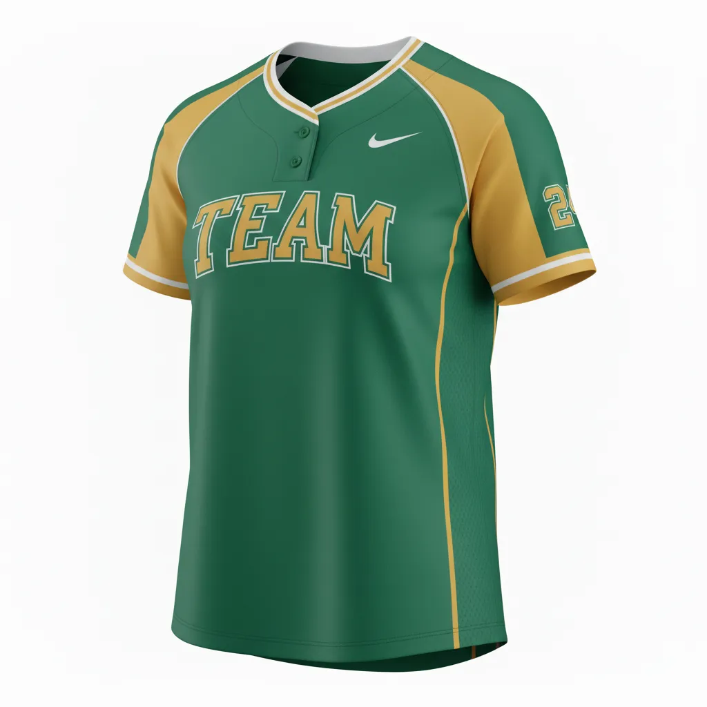 Custom Softball Round Neck Softball Jersey - Custom Design - Forestgoldwhite - Front View - HAMCO Sports Inc.