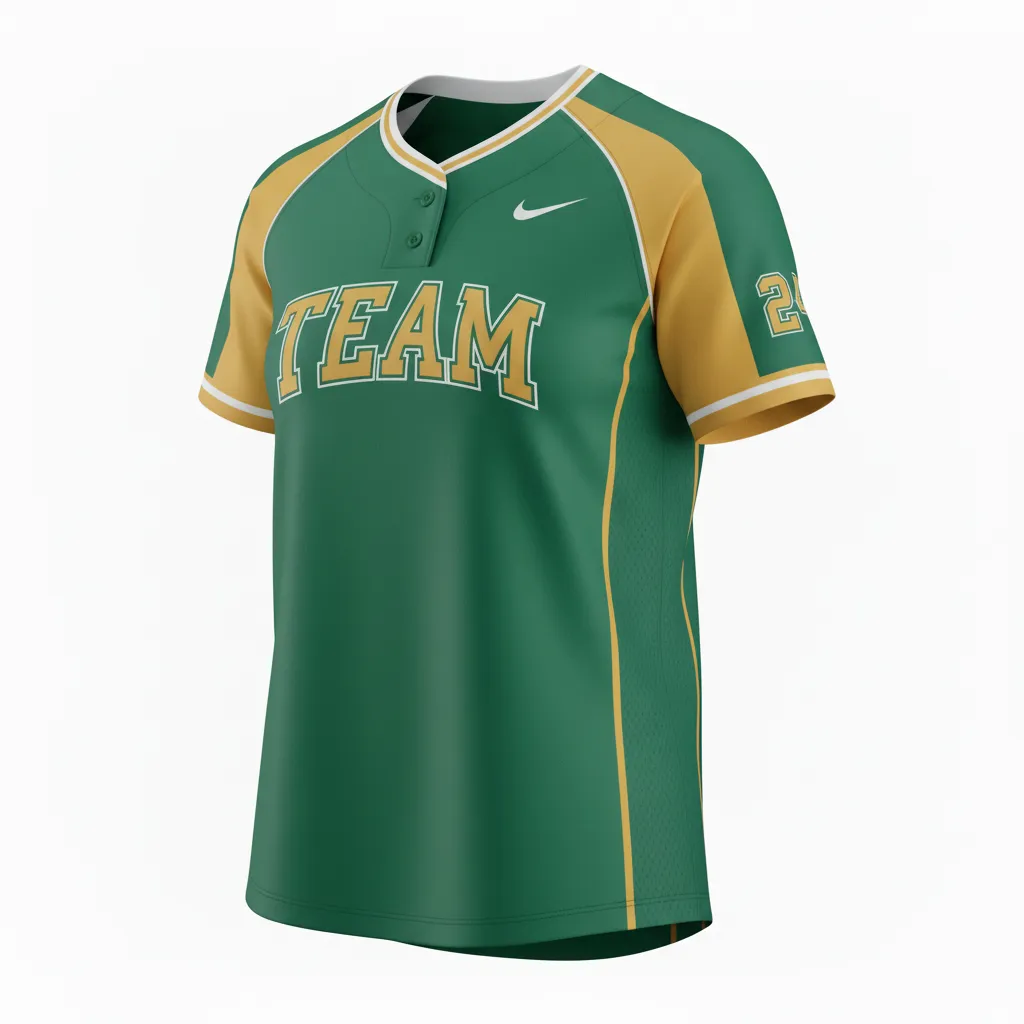 Custom Softball Round Neck Softball Jersey - Custom Design - Forestgoldwhite - Side View - HAMCO Sports Inc.