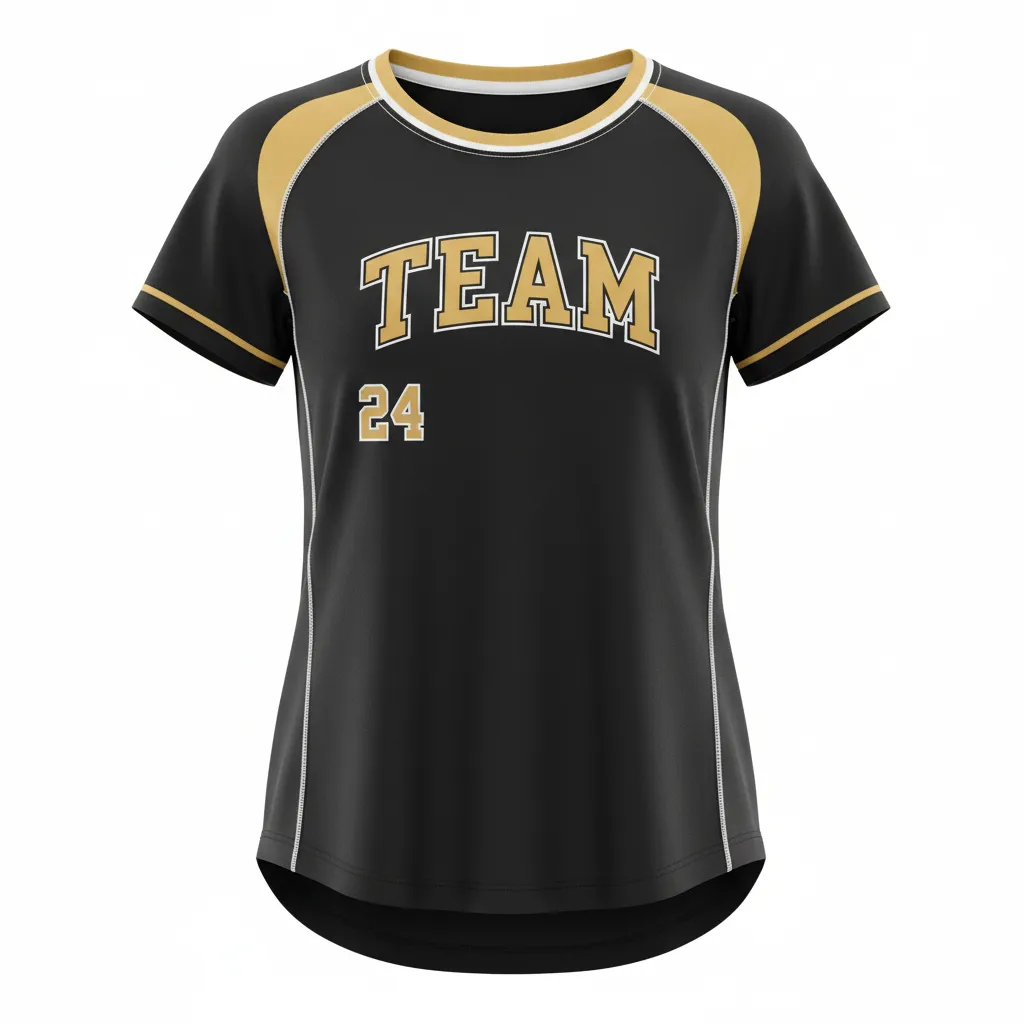 Custom Softball Short Sleeve T Shirt - Custom Design - Blackgoldwhite - Front View - HAMCO Sports Inc.