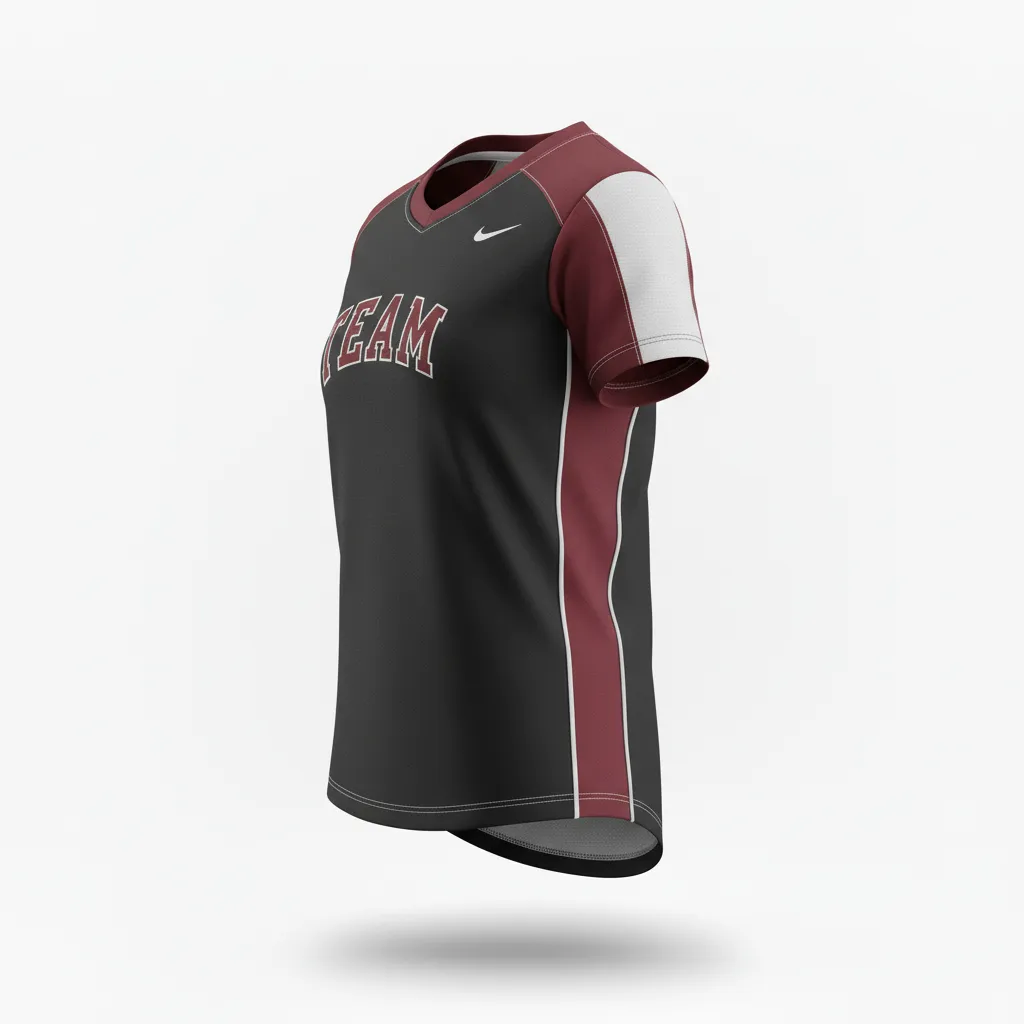 Custom Softball Short Sleeve T Shirt - Custom Design - Blackredwhite - Side View - HAMCO Sports Inc.