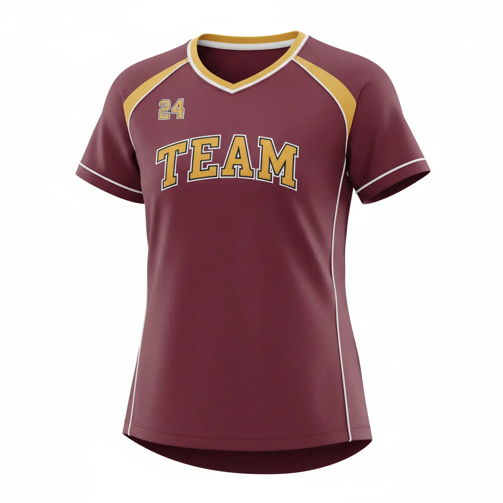 Custom Softball Short Sleeve T Shirt - Custom Design - Burgundygoldwhite - Front View - HAMCO Sports Inc.