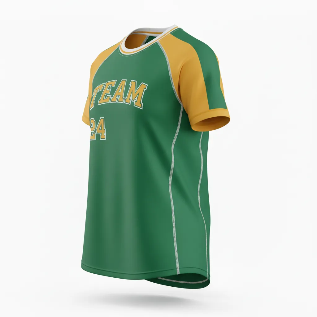 Custom Softball Short Sleeve T Shirt - Custom Design - Forestgoldwhite - Side View - HAMCO Sports Inc.