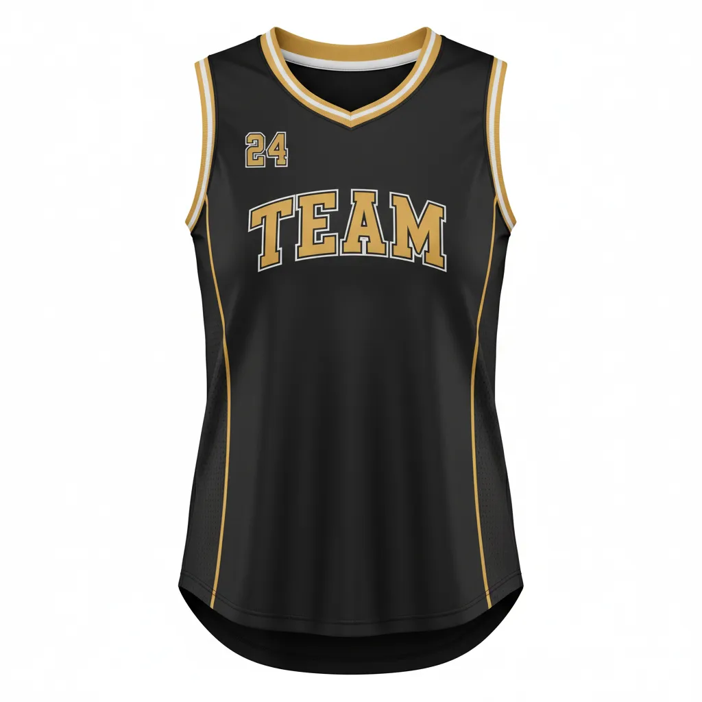 Custom Softball Sleeveless Softball Jersey - Custom Design - Blackgoldwhite - Front View - HAMCO Sports Inc.