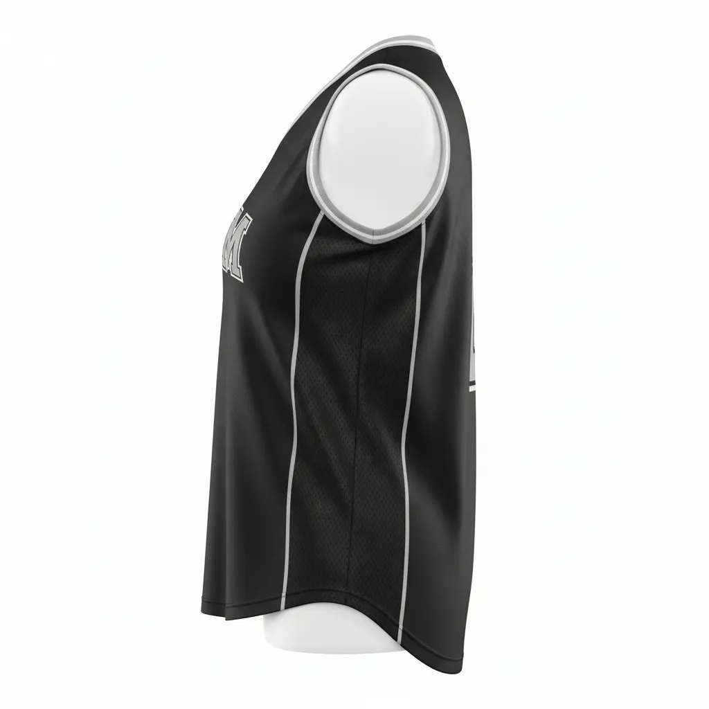 Custom Softball Sleeveless Softball Jersey - Custom Design - Blacksilverwhite - Side View - HAMCO Sports Inc.