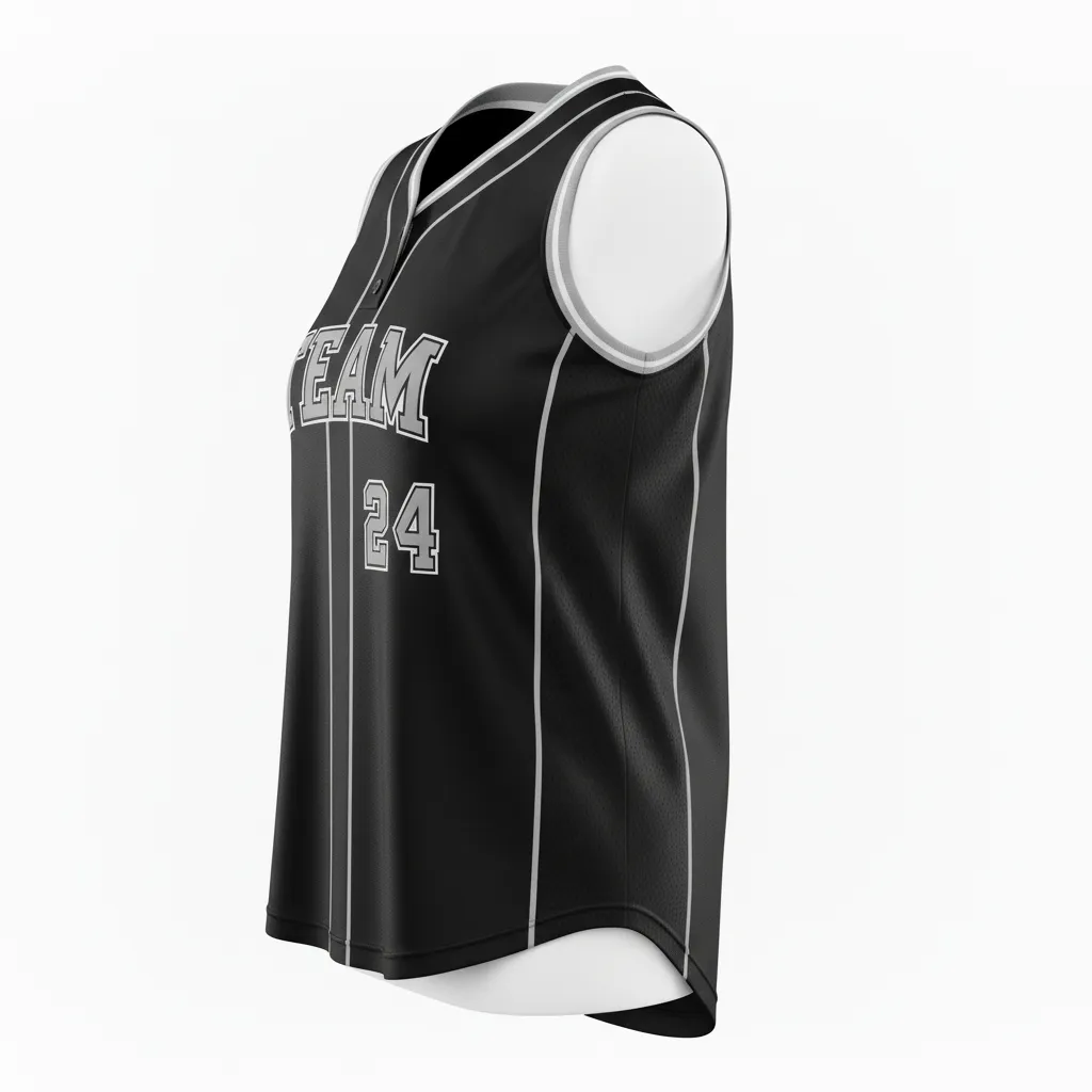 Custom Softball Sleeveless Softball Jersey - Custom Design - Blackwhitegrey - Side View - HAMCO Sports Inc.
