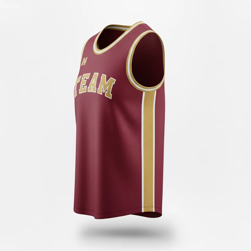 Custom Softball Sleeveless Softball Jersey - Custom Design - Burgundygoldwhite - Side View - HAMCO Sports Inc.