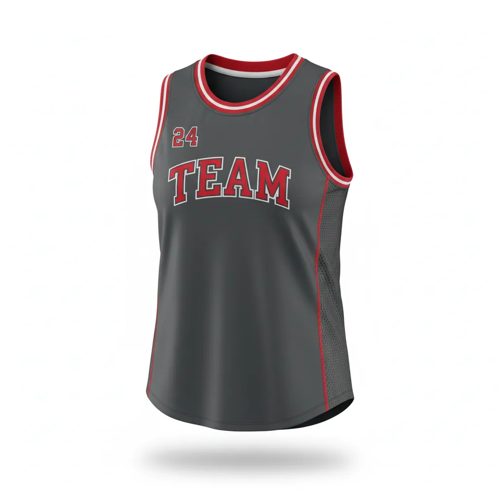 Custom Softball Sleeveless Softball Jersey - Custom Design - Charcoalredwhite - Front View - HAMCO Sports Inc.
