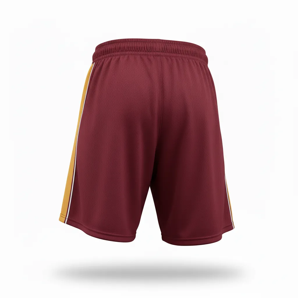 Custom Softball Softball Shorts - Custom Design - Burgundygoldwhite - Back View - HAMCO Sports Inc.