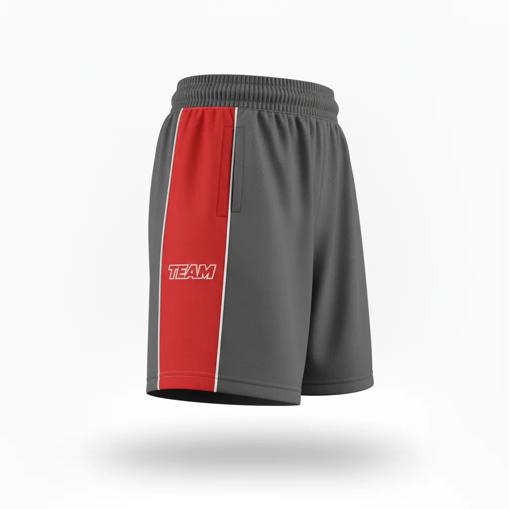 Custom Softball Softball Shorts - Custom Design - Charcoalredwhite - Side View - HAMCO Sports Inc.