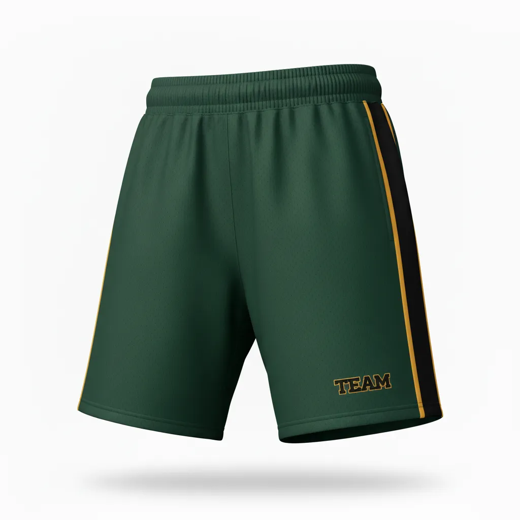 Custom Softball Softball Shorts - Custom Design - Forestblackgold - Front View - HAMCO Sports Inc.