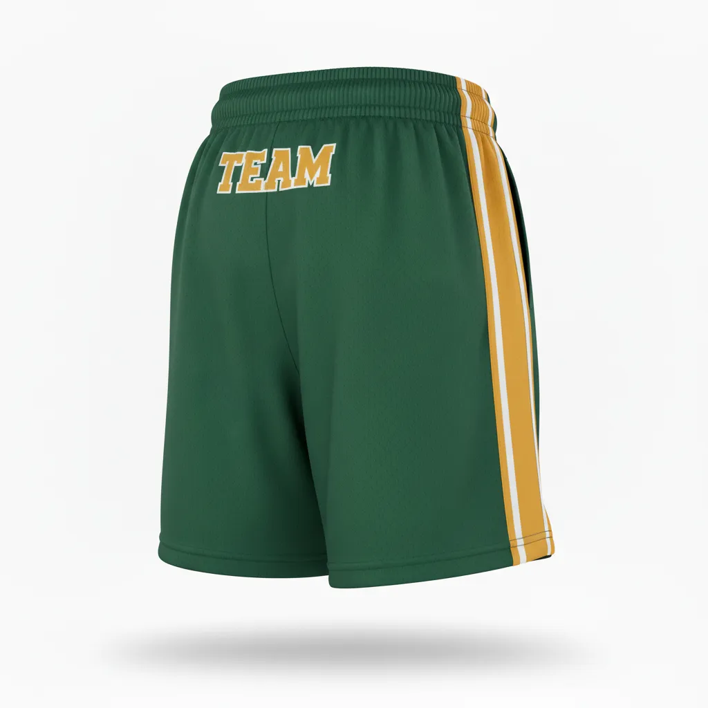 Custom Softball Softball Shorts - Custom Design - Forestgoldwhite - Back View - HAMCO Sports Inc.