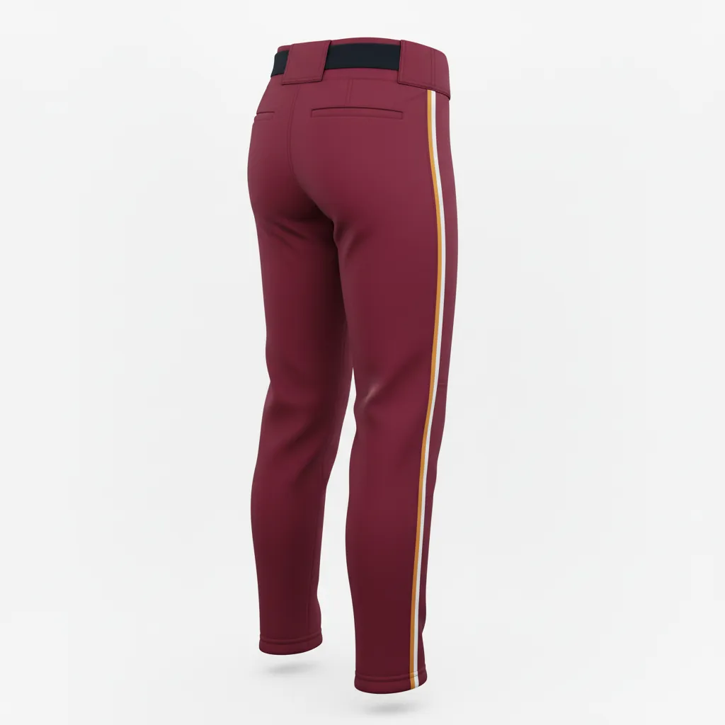 Custom Softball Standard Softball Pant - Custom Design - Burgundygoldwhite - Back View - HAMCO Sports Inc.