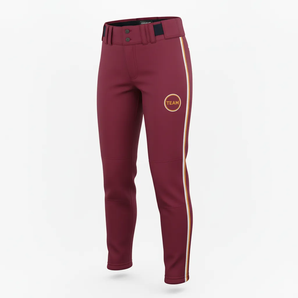 Custom Softball Standard Softball Pant - Custom Design - Burgundygoldwhite - Front View - HAMCO Sports Inc.