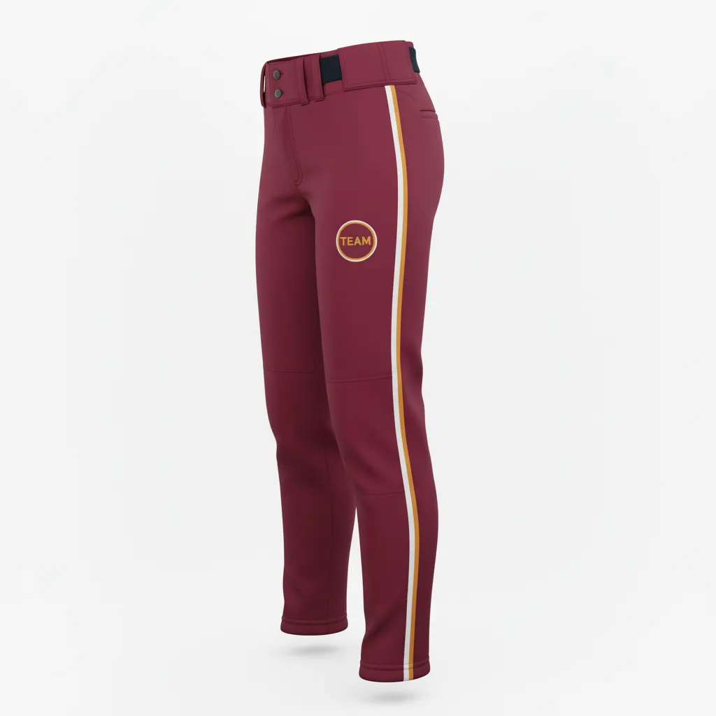 Custom Softball Standard Softball Pant - Custom Design - Burgundygoldwhite - Side View - HAMCO Sports Inc.