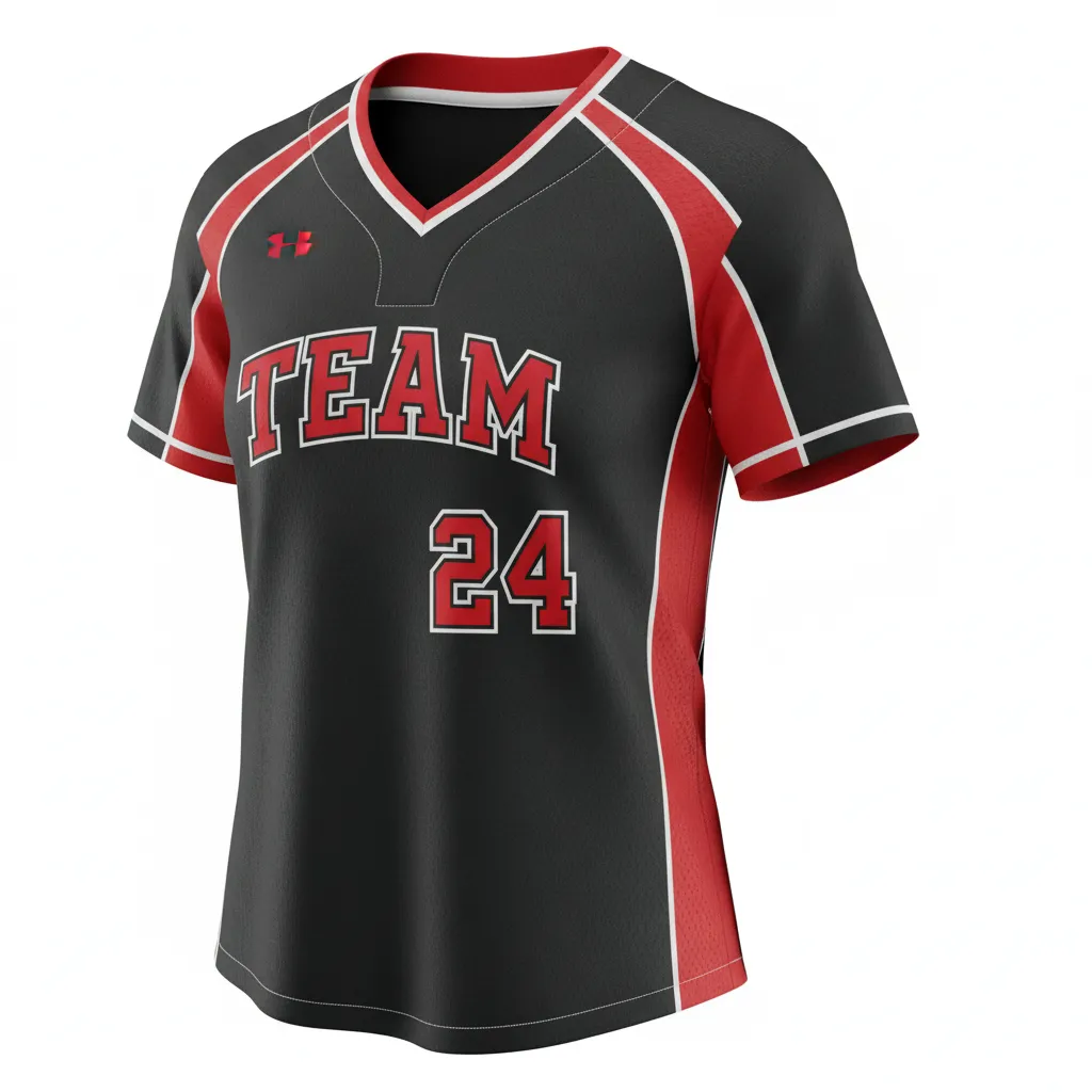 Custom Softball V Neck Softball Jersey - Custom Design - Blackredwhite - Front View - HAMCO Sports Inc.