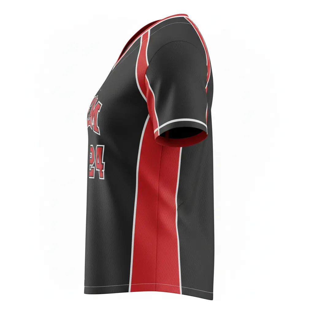 Custom Softball V Neck Softball Jersey - Custom Design - Blackredwhite - Side View - HAMCO Sports Inc.