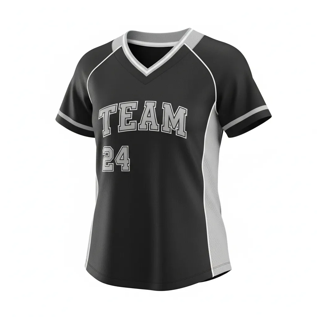 Custom Softball V Neck Softball Jersey - Custom Design - Blacksilverwhite - Front View - HAMCO Sports Inc.