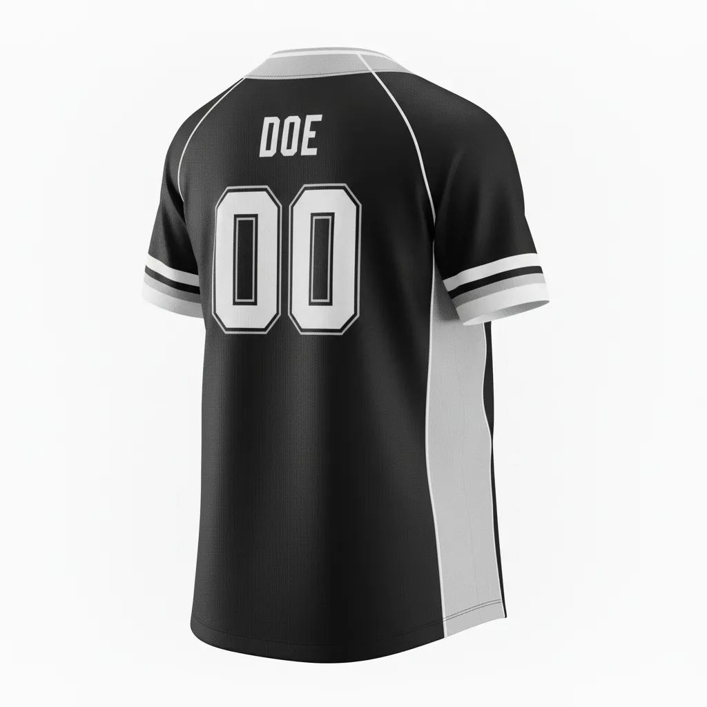 Custom Softball V Neck Softball Jersey - Custom Design - Blackwhitegrey - Back View - HAMCO Sports Inc.