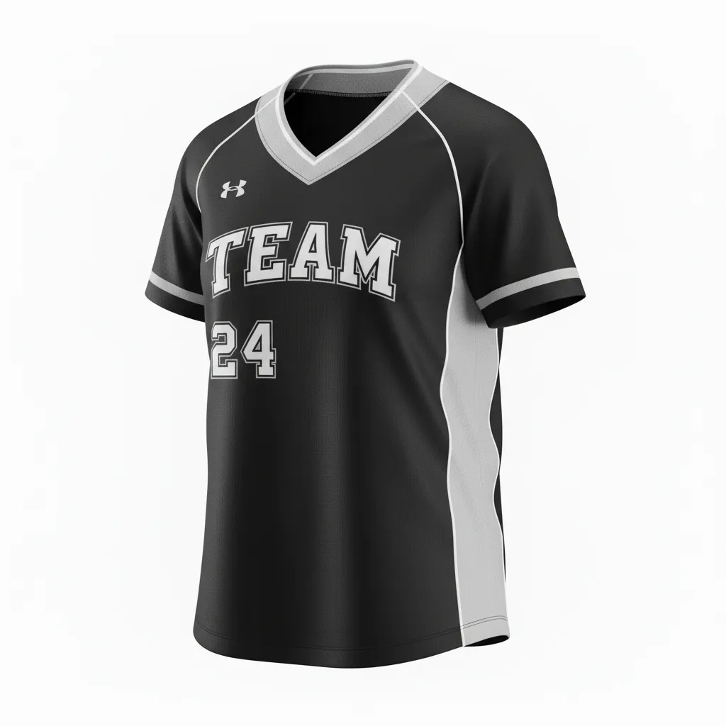 Custom Softball V Neck Softball Jersey - Custom Design - Blackwhitegrey - Front View - HAMCO Sports Inc.