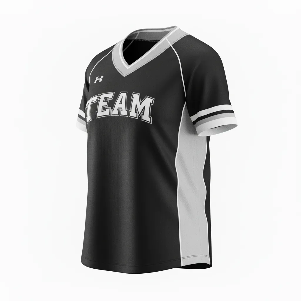 Custom Softball V Neck Softball Jersey - Custom Design - Blackwhitegrey - Side View - HAMCO Sports Inc.