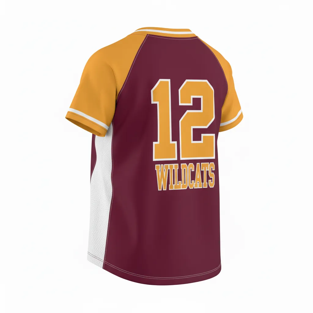 Custom Softball V Neck Softball Jersey - Custom Design - Burgundygoldwhite - Back View - HAMCO Sports Inc.
